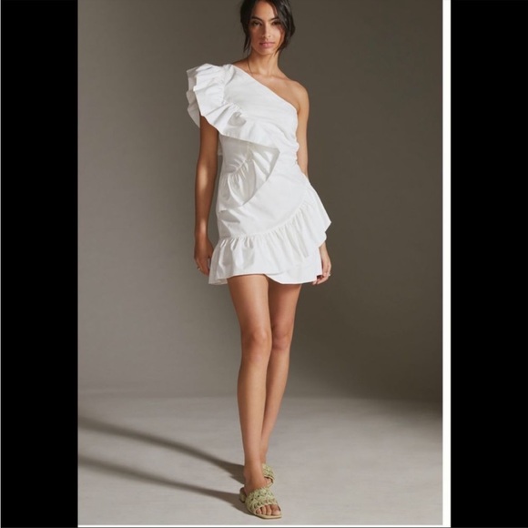 NWT Anthropologie Maeve one shoulder ruffle dress wedding party bridal cocktail - Picture 4 of 7